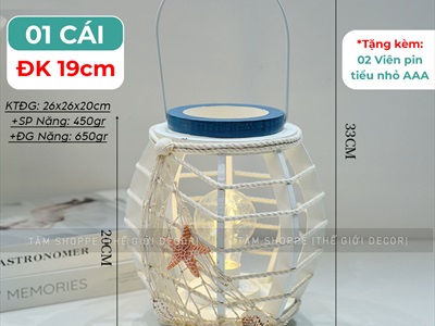 Đèn bão Led quả trám trắng chủ đề biển [Tặng pin - Led vàng ấm] DENBAO-02